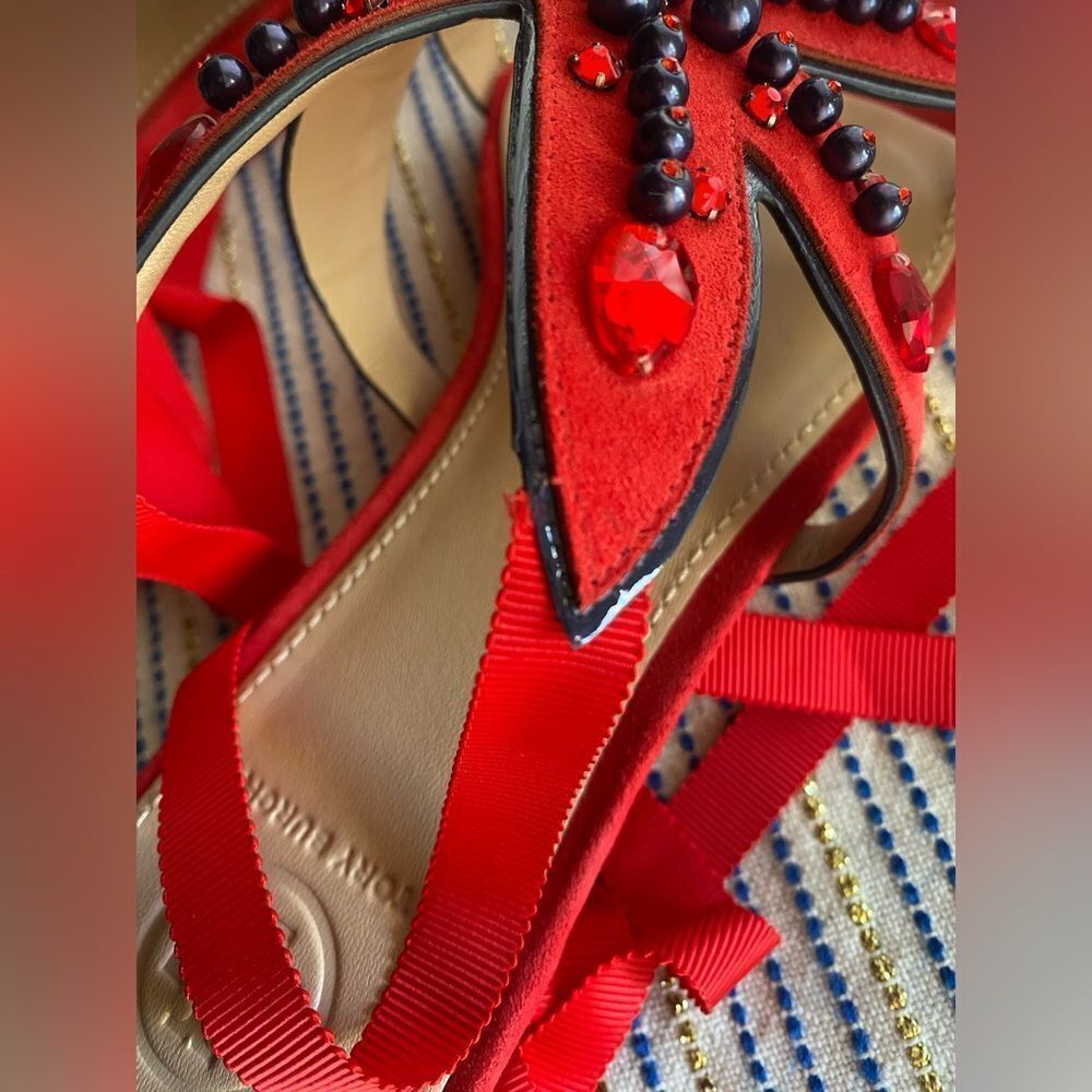 Tory Burch Suede Red Beaded Women's Sandals Sz 9 - Picture 7 of 8